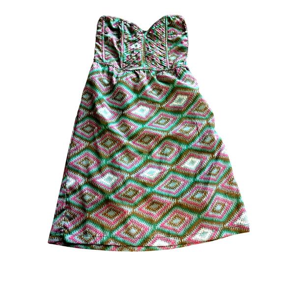 Esley Pink And Green Preppy Strapless Dress Small0 - Picture 1 of 5